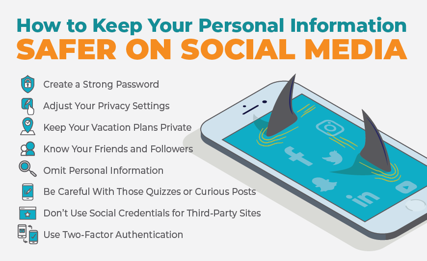 Infographic with 8 tips to stay safer on social media