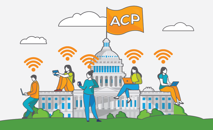 Graphic with an ACP flag flying from the Capitol building to represent the government-funded internet options.