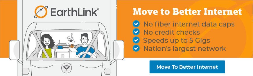 Ad that states: Move to Better Internet. No fiber internet data caps, no credit checks, speeds up to 5 Gigs, and the nation's largest network