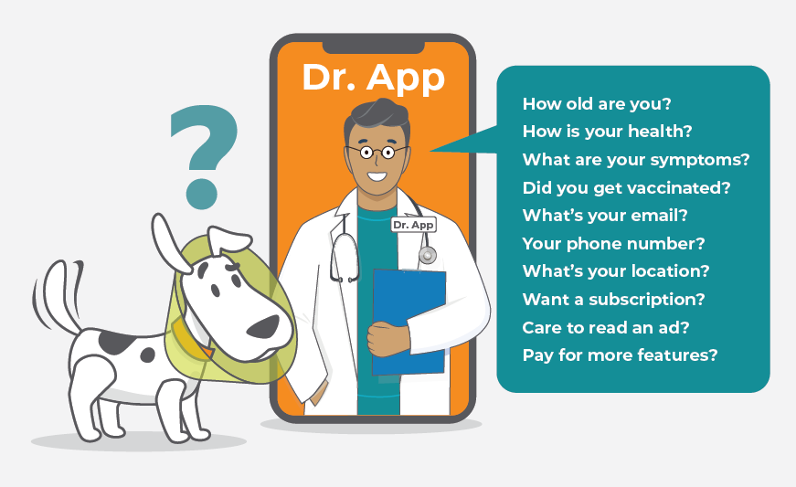 Illustration of a Dr. App, with a list of medical history questions