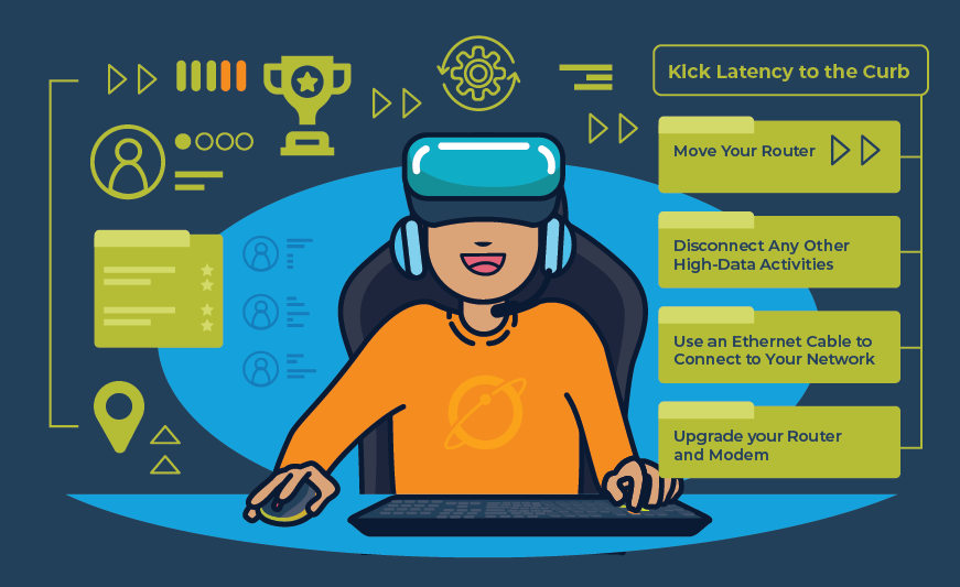 Illustration of a person gaming with a VR headset on